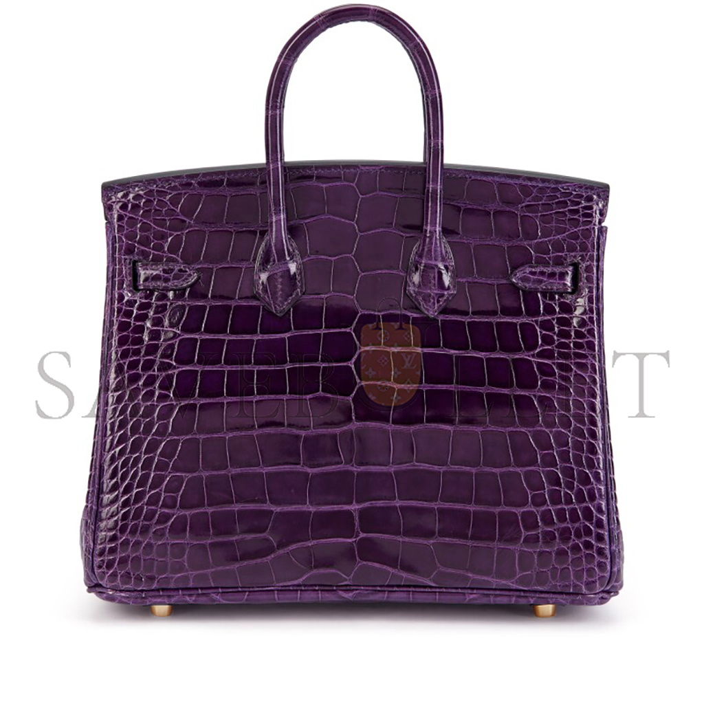 HERMÈS MASTER BIRKIN 25 CROCODILE LEATHER PURPLE BAG GOLD BUCKLE H041354CK37 (25*20*13cm)